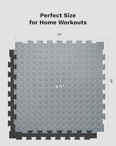 AIRHOP Upgraded 0.79" Extra Thick 48 Sq Ft High-Density Eva Foam Exercise Gym Mats, 12 Pcs Large Interlocking Puzzle Floor Tiles (24"x24") for Home Gym - color: Black/Gray