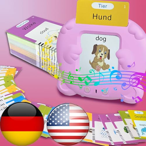 Bilingual Talking Flash Cards for Kids - Deutsch German English Flashcards Children Adults, 510 Sight Words, ABC Alphabet, Pocket Speech for Toddlers, Audible Sensory Toys (German, Pink) - color: German, size: Pink