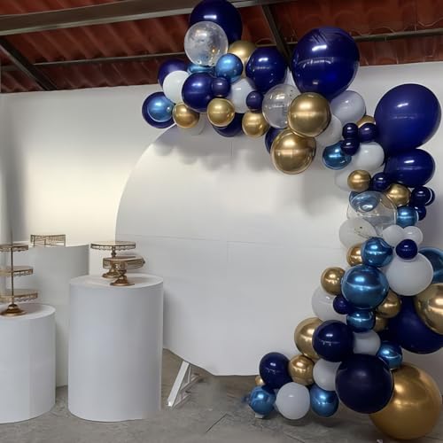 Royal Blue and Gold Balloons, Blue and White Gold Balloons, Macaron Navy Golden Confetti Latex Balloon Graduation Balloon for Birthday Wedding Baby Shower Graduations Party Anniversary Engagement - color: Navy Blue Gold White