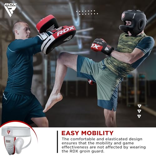 RDX Groin Protector Cup Men, Boxing Kickboxing MMA Muay Thai Sparring Groin Guard, Ventilated Adjustable,Karate Fighting Training, Underwear Jiu Jitsu BJJ Protection, Boys Youth - color: White, size: Large