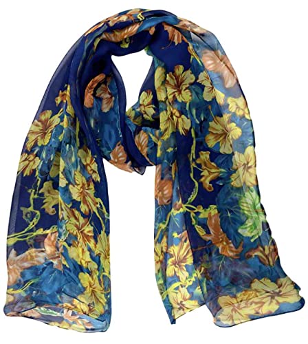 Xyueanlo Scarfs for Women Lightweight Scarves Fashion Print Floral Pattern Scarf Shawls - color: Q-navy Blue