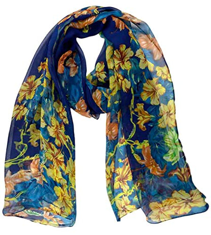 Xyueanlo Scarfs for Women Lightweight Scarves Fashion Print Floral Pattern Scarf Shawls - color: Q-navy Blue