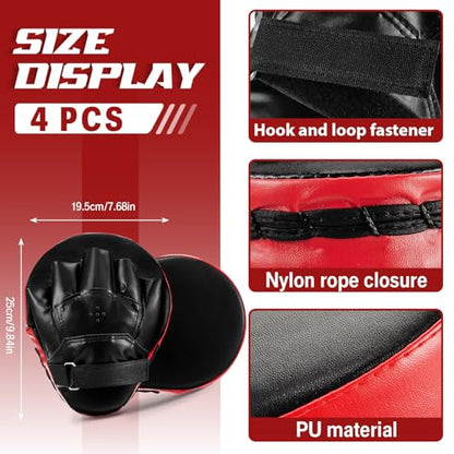 Foilswirl 4-in-1 2 Pairs Boxing Gloves and Punching Mitts Set for Kids, Boxing Gloves Pads Equipment Set for Training, Kickboxing, MMA, Karate, Muay Thai, Taekwondo, Martial Arts - color: Red and Black