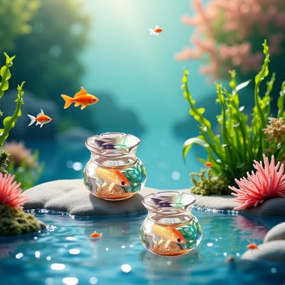 2 Pieces Miniature Fish Bowl Set, Round Resin Fish Tanks with Goldfish Grass, Dollhouse Accessories Decor for Dollhouse Desktop Craft Project Decor