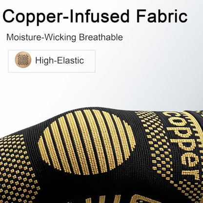 Copper Elbow Compression Sleeve, Tennis Elbow Brace for Men and Women, 4-Way Stretch, Pain Relief, Recovery, Arthritis, Tendonitis, Bursitis (Black-Copper, X-Small) - size: X-Small