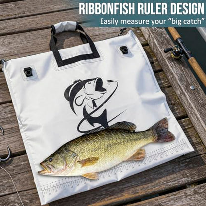 THKFISH Fish Tournament Weigh in Bag for Bass Fishing with Leakproof Zipper | Heavy Duty Live Fish Bags for Caught Fish with Waterproof Zipper and Mesh Liner,Puncture Resistant - color: White-25×23in with Net