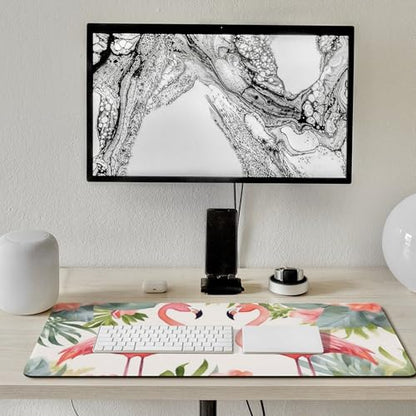 Large Size Gaming Mouse Pad Flamingos and Flowers Desk Mat Non-Slip Base Waterproof Desktop Writing Pad for Office Home - color: Flamingos and Flowers, size: 40x90cm