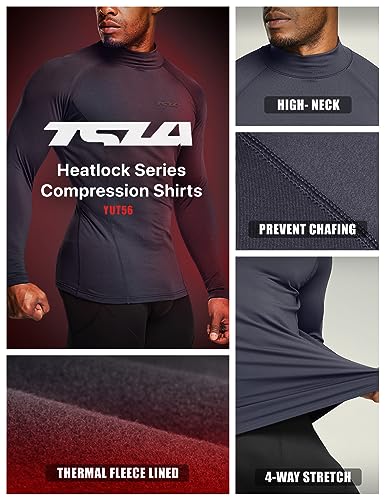 TSLA Men's Thermal Long Sleeve Compression Shirts, Mock/Turtleneck Winter Sports Running Base Layer Top - color: Mock Neck Charcoal, size: X-Small