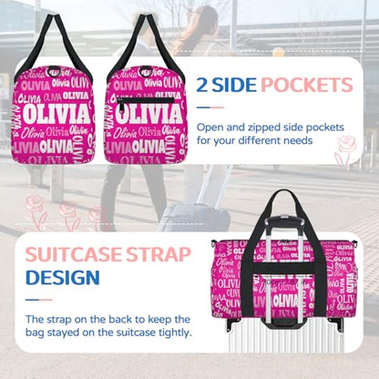 Personalized Gym Cheerleading Tote Carry-On Bag, Deep Pink Rosy | Custom Name Sports Travel Weekender Duffel Bag for Teens - color: Deep Pink
