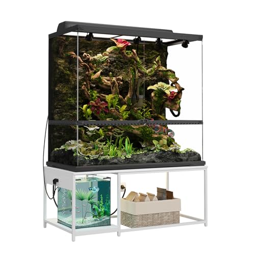 4x2x2 Reptile Enclosure Stand – 48"x24" Tall Reptile Tank Stand for 120 Gallon Aquarium Stand, Bearded Dragon Cage, Snake Enclosure & Stackable Terrarium with LED Light - color: White