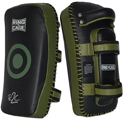Elite Curved Leather Muay Thai Pad 2.0 - color: Marine Green/Black