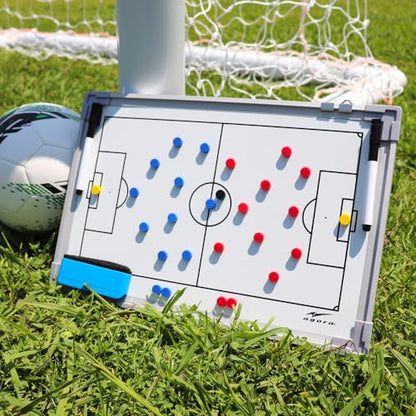 AGORA 18"x12" Two Sided, Dry-Erase Magnetic Soccer Coach Whiteboard - Includes 27 Magnets, 2 Dry Erase Markers, and 1 Large Eraser