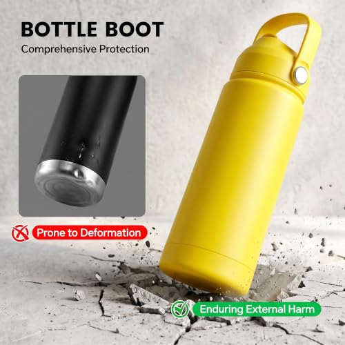 Fijinhom 18oz Insulated Stainless Steel Water Bottle, Wide Mouth Double Wall Vacuum, Silicone Straw, Sweat & Leak Proof, BPA Free Insulated Water Flask for Travel, Keep Cold 24h Hot 12h, Yellow - color: Yellow, size: 18 Ounces