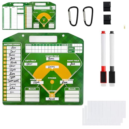 Magnetic Baseball Lineup Board for Coaches - Professional Dugout Clipboard with Dry Erase Whiteboard, 30 Magnets, 12 Tokens & Carry Case | Coaching Accessories for Baseball/Softball - style: Without a handbag