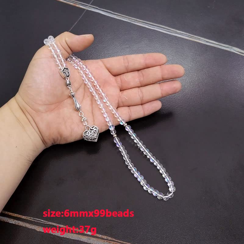 ALBASHAN Tasbih 6mm 99 white crystal stone prayer beads Muslim Eid ramadan gift misbaha bracelet Islamic accessories Rosary - size: 6mm × 100beads