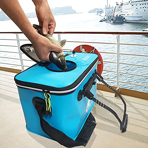 Grneric Fishing Bucket, 6Gallon/8Gallon/10Gallon Foldable Fish Bucket,Live Fish Container Multi-Functional Live Fish Bait Bucket,Outdoor Camping EVA Fishing Bag and Fish Protection Bucket - color: 38l/10gallon(blue)