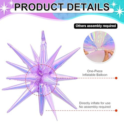 6 Pcs Iridescent Explosion Star Foil Balloons Birthday Mermaid Decor - color: Iridescent Blue Purple