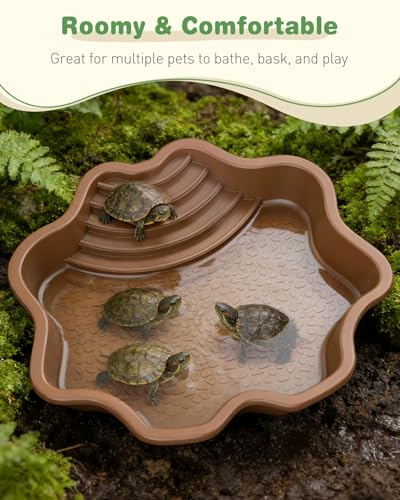 Pawfly Reptile Bathing Pool with Ramp, Reptile Food Dish Feeding Dish, Tortoise Water Dish Water Bowl with Steps, Turtle Bathing Pool Bath Tub Soaking Dish for Gecko Snake Bearded Dragon Lizard