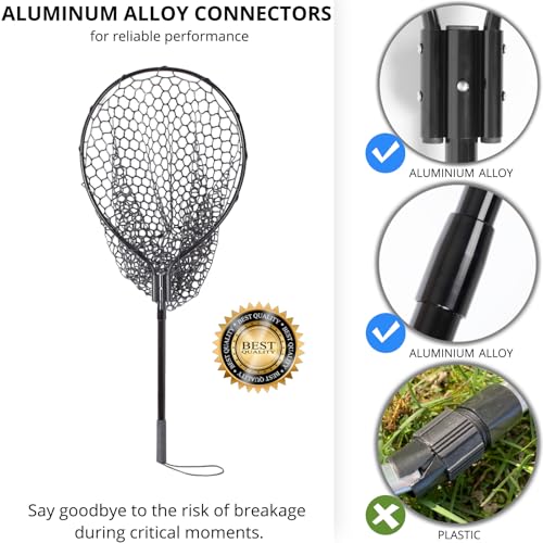 High Strength Large Landing Net - Rubber Fishing Net with Long Telescoping Handle & Soft Rubber Netting, Landing Nets for Fishing, Ideal for Boat, Pier, River Angling - style: L - Full Rubber Netting