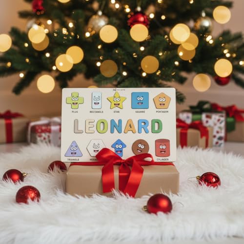 Personalized Name Puzzle for Toddlers 1-3, Customized Baby Girl Gift, Custom Baby Boy Gift, Wooden Name Puzzle for Kids, Custom Baby Stuff, Baby Nursery Room Decor - Set 2 - style: Shapes - 10 Figures