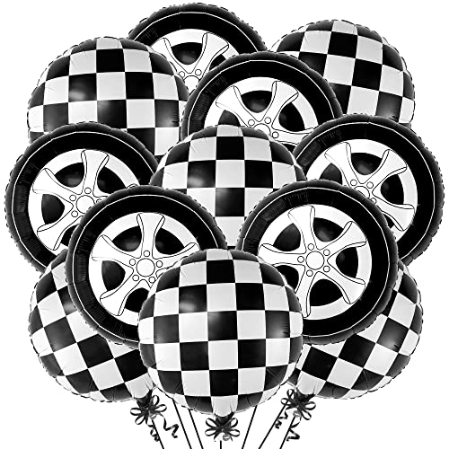 KatchOn, Huge Tire Balloons and Checkered Balloons - 18 Inch, Pack of 12 | Two Fast Two Curious Birthday Decorations | Tire Balloon, Two Fast Birthday Decorations | Race Car Birthday Party Decorations - color: Wheels Pack of 12