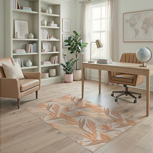4'x6' Washable Contemporary Leaf Accent Rug, Peach Non-Shedding Small Carpet for Playroom, Bedroom, Reading Nook, Pet Friendly & Non-Slip | Ref:1991826 - color: Beige/Pattern 19, size: 4' x 6' (Rectangular)