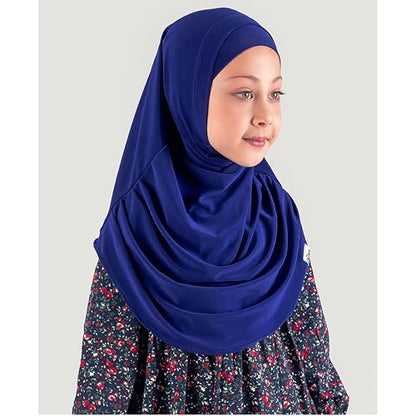 Modefa Islamic Girl Child Practical Amira Hijab Two Piece Muslim Scarf & Bonnet - Instant Easy Hijab - color: Navy Blue