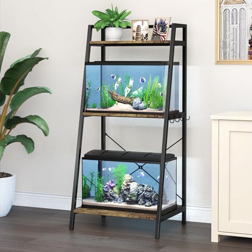 GDLF 5-10 Gallon Fish Tank Stand for 2 Aquariums, 3-Tier Shelves | Space-saving Vertical Design,Dual 10 Gallon Tank Setup, 3-Tier Storage Shelves, Metal Frame, Plant Display Space