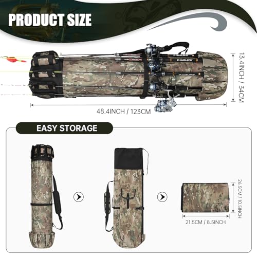Fishing Pole Bag Rod Case, Folding Fishing Pole Bag Fishing Gear | 900D Oxford Fabric Fishing Pole Case, Large Capacity, Holds 5 Fishing Poles with Reels, Lightweight Fishing Gifts for Men Boy - color: Green Caomo