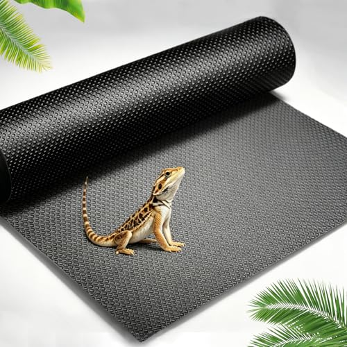 18" x 79" Reptile Mat, Bearded Dragon Tank Accessories, Substrate Liner | Cut-to-Fit Anti-Slip Leopard Gecko Bedding, Waterproof Carpet for 40 Gallon, 20-50 Gallon Lizard Tank, Black