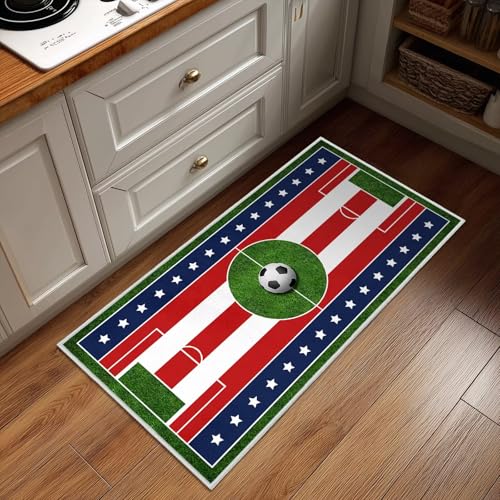 Soccer Rug for Bedroom,2x4 Entryway Runner Rugs Soccer Field Rug Runner Sport Carpets Washable Rugs,Non-Slip Kitchen Rug Sports Carpet Door Mat Indoor Entrance Small Runners for Hallway,Couch,Bedside - size: 2'x4'