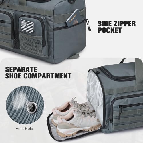 G4Free 3-in-1 Duffle Bag Travel Gym Sports, Large Tactical Duffel Backpack | 50L/65L with Shoes Compartment and Wet Pocket, Military Workout Bag for Men and Women, Dark Grey - color: Dark Grey