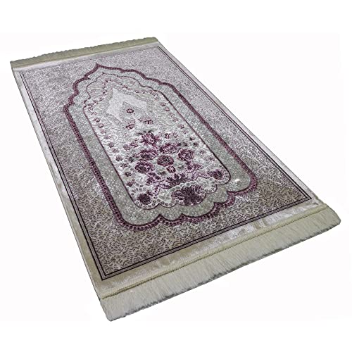 Modefa Turkish Islamic Velvet Prayer Rug - Prayer Mat Carpet for Men and Women - Traditional Muslim Janamaz Sajada - Ramadan or Eid Gift - with Car Hanger - Luxury Winter Rose (Pink/Gray) - color: Pink / Gray