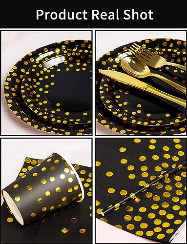 Nkaiso 141Pcs Black Gold Paper Plates and Napkins Party Supplies for20 - color: Black/Gold