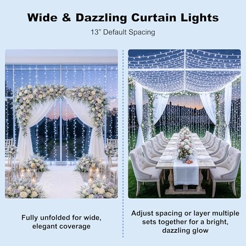 JMEXSUSS 900LED Curtain Lights, White Christmas Lights, 9.5x29.5ft - color: White, size: 900 LED
