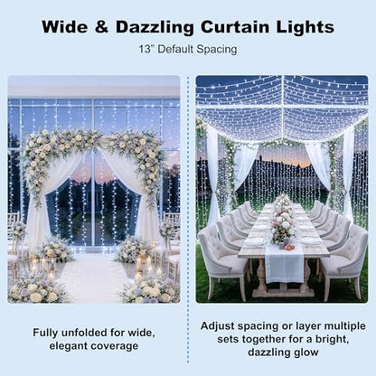 JMEXSUSS 900LED Curtain Lights, White Christmas Lights, 9.5x29.5ft - color: White, size: 900 LED