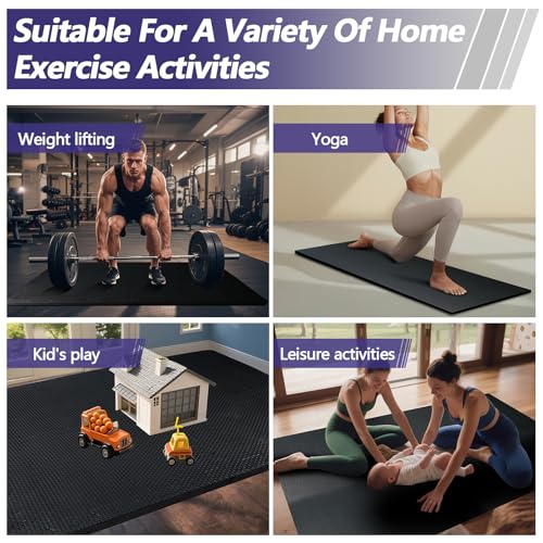 1/2 inch Thicked Gym Floor Mats (20 Sq Ft), 20 Tiles 12.6X12.6in High Density EVA Foam Gym Flooring for Home Gym, Weightlifting, Kids Play Area, Non-Slip, Free Splicing. - size: 96 Sq Ft(24 Tiles)