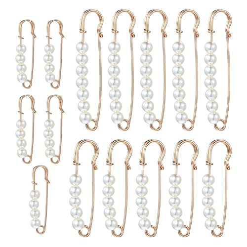 15Pcs Pearl Safety Pin Brooch Set, Elegant Pearl Pins for Clothes - color: White, size: 15#Mix-Size