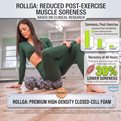 Rollga LITE - High Density Foam Roller for Exercise & Back Pain, 18 inches | Patented Grooves Protect Spine & Bone, Bumps Reach Deeper, Design Mimics Hands-On Massage, Increase Flexibility 22% - color: Black & White