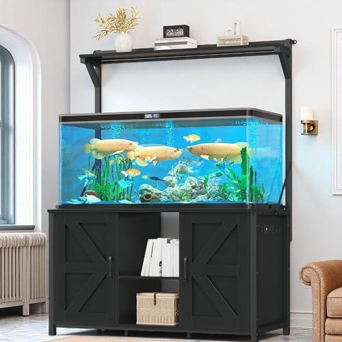 DWVO 40-120 Gallon Heavy Duty Fish Tank Stand with Power Outlets | Aquarium Stand with Storage, Metal Reptile Terrariums Table for Turtle Accessories Storage,1100LBS Capacity, Black - color: Black, size: 49''L*24''W*69''H