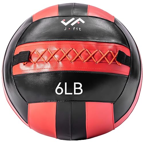 JFit Wall Ball – Premium Soft Weighted Exercise Ball for Strength, Conditioning, Gym & Home Workouts, 4-30 LB - color: Red/Black, style: 6 LB