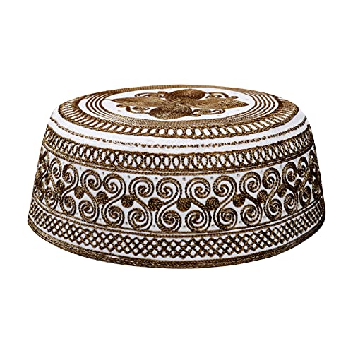 Muslim Prayer Kufi Hat for Men Boys Islamic Beanie Skull Cap Prayer Headwear Embroidery Kofia Topi Sun Hat Ramadan Eid Gift - color: Dark Coffee