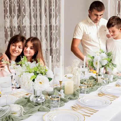 Supernal 200pcs Gold Plastic Dinnerware included 25 Party Dinner Plates 25 Dessert Plates 25 Disposable Cups and 25 Paper Napkins Disposable 25 Spoons 25 Knives 50 Forks for Party and Wedding - color: 200pcs White and Gold Plastic Dinnerware