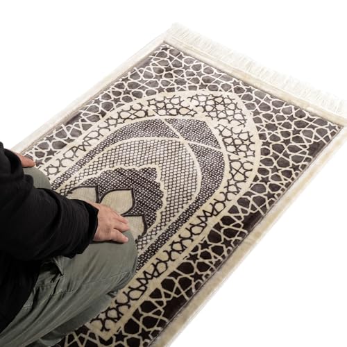 Modefa Turkish Islamic Prayer Mat - Velvet Janamaz - Intricate Praying Rug Ramadan Eid Gift - Traditional Muslim Seccade for Men Women - Saray (Charcoal Grey) - color: Charcoal Grey