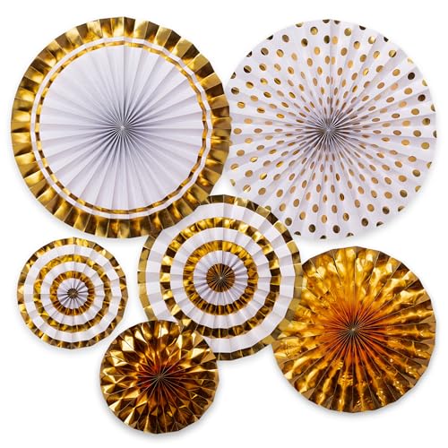 Rainbow Moments Gold Honeycomb Paper Fans, 6 Pack Hanging Party Decorations - color: Golden Age