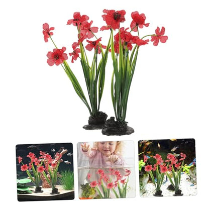 LALAFINA 2Pcs Decorative Fake Aquarium Plants with Stable Base Realistic Fish Tank Ornament Red for Desktop Aquarium Supply and Fish Hides