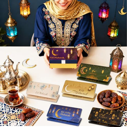 12 Pack/60 Slots Eid Envelopes for Cash, Eid Mubarak Envelopes Money Holders Bulk with Ramadan Stickers, Ramadan Mubarak Gifts for Kids (6)