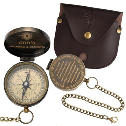 God's Guide & Blessing Compass, Trust in The Lord Compass, Wood Box Greeting, Inspirational Gift Men, Christian Boys Baptism Gifts, Graduation Day with Wooden Box - color: 4.Bronze Trust in The Lord PU Leather