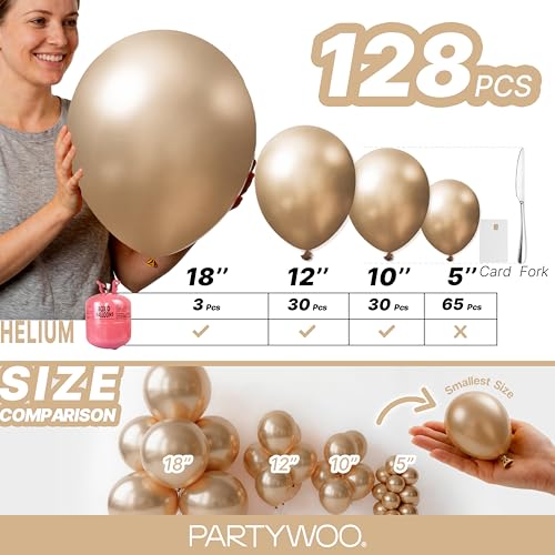PartyWoo 메탈릭 골드 풍선 128피스 다양한 사이즈 45.7cm(18인치), 30.5cm(12인치), 25.4cm(10인치), 12.7cm(5인치) 크롬 골드 풍선 아치 키트 화환 생일 졸업 베이비 샤워 웨딩 처녀 파티 장식 골드-G127 - color: 골드-g127