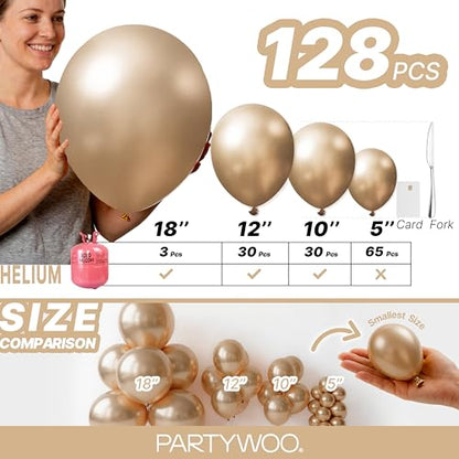 PartyWoo 메탈릭 골드 풍선 128피스 다양한 사이즈 45.7cm(18인치), 30.5cm(12인치), 25.4cm(10인치), 12.7cm(5인치) 크롬 골드 풍선 아치 키트 화환 생일 졸업 베이비 샤워 웨딩 처녀 파티 장식 골드-G127 - color: 골드-g127